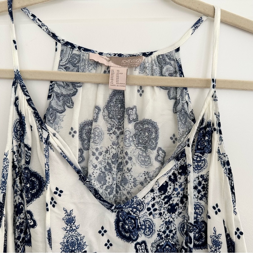 Blue & White Floral Paisley Print Boho Festival Cutout Dress - Picture 10 of 17